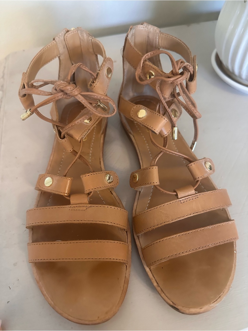 Franco Sarto Tan Strappy Lace-Up Gladiator Sandals